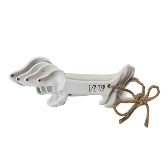 White Porcelain Weiner Dog Measuring Baking Cooking Tablespoon Teaspoon Spoons - Picture 1 of 9